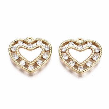 Natural Freshwater Shell Charms, with Brass Findings, Nickel Free, Real 18K Gold Plated, Heart, Creamy White, 14x15.5x2mm, Hole: 1.2mm
