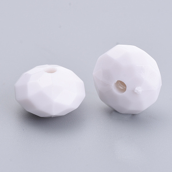 Opaque Acrylic Beads, Faceted. Rondelle, White, 8x5.5mm, Hole: 1.2mm, about 2200pcs/500g