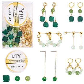 DIY Gemstone Earring Making Kit, Including Natural Myanmar Jade Donut Pendant & Mixed Stone Beads, Brass Stud & 304 Stainless Steel Hoop Earring Findings
