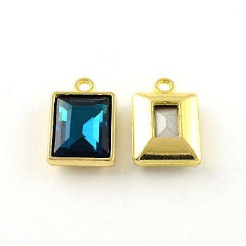 Rectangle Faceted Glass Pendants, with Tibetan Style Alloy Findings, Cadmium Free & Lead Free, Steel Blue, 20.5x12.5x5mm, Hole: 2mm