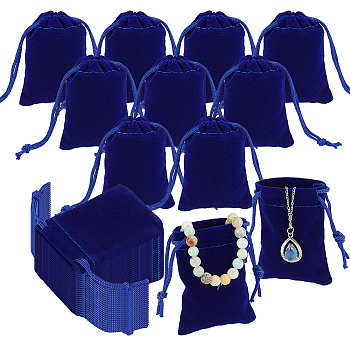 60Pcs Rectangle Velvet Drawstring Pouches, Candy Gift Bags Christmas Party Wedding Favors Bags, Dark Blue, 7x5cm