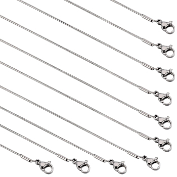 12Pcs 0.9MM 304 Stainless Steel Snake Chain Necklace Making, with Lobster Claw Clasps, Non-Tarnish, Stainless Steel Color, 17.7 inch(45cm)