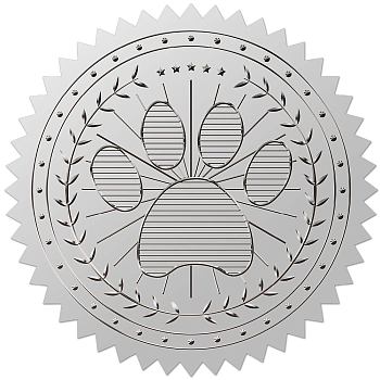 34 Sheets Custom Silver Foil Embossed PET Picture Sticker, Award Certificate Seals, Metallic Stamp Seal Stickers, Paw Print, 211x165mm, Stickers: 50mm, 12pcs/sheet