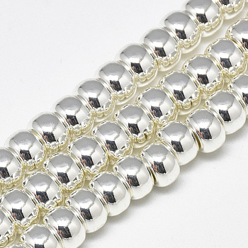 Electroplate Non-magnetic Synthetic Hematite Beads Strands, Rondelle, Silver Plated, 6x4mm, Hole: 2mm, about 97pcs/strand, 15.7 inch