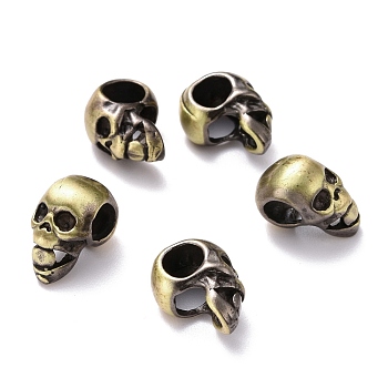 European Style Brass Beads, Large Hole Beads, Cadmium Free & Lead Free, Skull, Brushed Antique Bronze, 12.5x7x9mm, Hole: 4mm