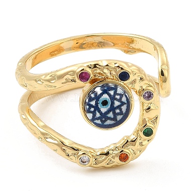 Resin Evil Eye Open Cuff Ring with Cubic Zirconia(RJEW-E069-02G-03)-2