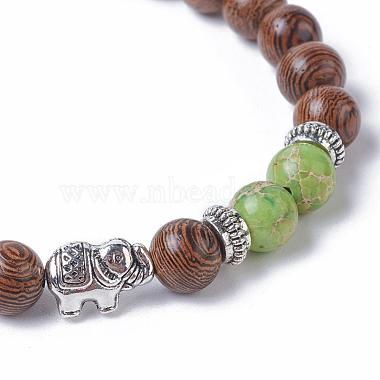 Bracelets extensibles de perles rondes en bois teint(BJEW-JB04839)-3