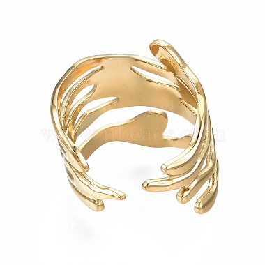 304 Stainless Steel Wave Open Cuff Ring(X-RJEW-T023-31G)-2
