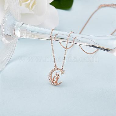 Chinese Zodiac Necklace Dragon Necklace 925 Sterling Silver Rose Gold Dragon on the Moon Pendant Charm Necklace Zircon Moon and Star Necklace Cute Animal Jewelry Gifts for Women(JN1090E)-3