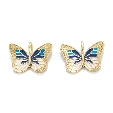 Real 18K Gold Plated Midnight Blue Butterfly Brass+Enamel Pendants