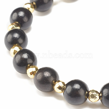 Natural Wood & Stone Round Beaded Stretch Bracelet(BJEW-JB07817)-7