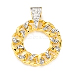 Rack Plating Brass Micro Pave Cubic Zirconia Pendants, Cadmium Free & Lead Free, with Link Chain Shape, Round, Real 18K Gold Plated, 30x25x6.5mm, Hole: 4x4mm(KK-M021-08G-02)
