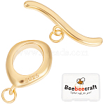 1Pc 925 Sterling Silver Toggle Clasps, Oval, with 925 Stamp, Golden, 14x9.5x3mm, Hole: 2mm, Bar: 19.5x5x2mm, Hole: 2mm(STER-BBC0007-51G)