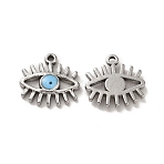 304 Stainless Steel Enamel Charms, Evil Eye Charm, Stainless Steel Color, 12.5x13x2mm, Hole: 1mm(STAS-Q001-25P)