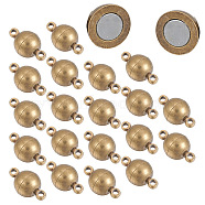 Brass Magnetic Clasps with Loops, Round, Antique Bronze, 11.5x6mm, Hole: 1.6mm(KK-YW0001-17A-B)