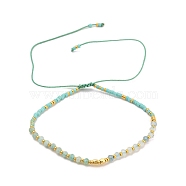 Natural Amazonite & Glass Seed Braided Bead Bracelets, Adjustable Bracelet, Dark Cyan, No Size
(HR1333-5)
