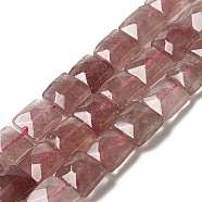 Natural Strawberry Quartz Beads Strands, Faceted, Square, 9~10.5x10~10.5x6mm, Hole: 1mm, about 18~20pcs/strand, 7.09~7.68 inch (18~19.5cm)(G-C109-A04-01)
