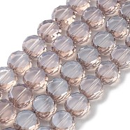 Electroplate Glass Beads Strands, Flat Round, Pearl Luster Plated, Faceted, Rosy Brown, 8x5mm, Hole: 1.4mm, about 79pcs/strand, 23.31 inch(59.2cm)(EGLA-C010-01A-PL04)