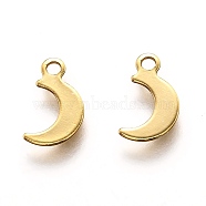 201 Stainless Steel Charms, moon, Real 18K Gold Plated, 10x6x0.5mm, Hole: 1.4mm(X-STAS-B001-11G)
