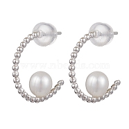 Natural Pearl Ear Studs, with Sterling Silver Findings, Round, Platinum, 23x5mm(EJEW-P286-04P)