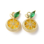 Brass Micro Pave Cubic Zirconia Charms, Lemon Charms, Real 18K Gold Plated, 14x9x4.5mm, Hole: 1mm(KK-F872-12G)