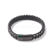 Leather Braided Cord Bracelets, 304 Stainless Steel Magnetic Clasp, Rectangle, Gunmetal, Black, 8-5/8 inch(22cm), 12x6mm(BJEW-E345-15-B)