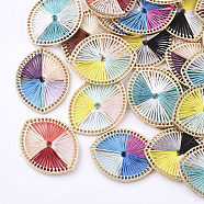 Four-color Polyester Thread Woven Pendants, with Golden Plated Alloy Findings, Long-Lasting Plated, Horse Eye, Mixed Color, 36x28x3mm, Hole: 0.8mm(FIND-S319-02)