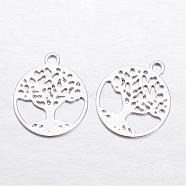 Brass Charms, Flat Round with Tree of Life, Platinum, 11.5x10x0.3mm, Hole: 1mm(KK-P049-07P)