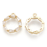 Cubic Zirconia Charms, Real 18K Gold Plated, with Brass Findings, Ring, Clear, 12x10x3mm, Hole: 1mm(KK-S348-051)