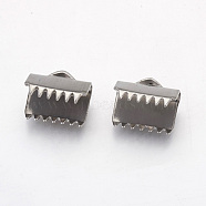 304 Stainless Steel Ribbon Crimp Ends, Rectangle, Stainless Steel Color, 9x10.5mm, Hole: 1x3mm(STAS-G187-25P-10.5mm)