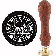 Brass Wax Seal Stamp with Handle, for DIY Scrapbooking, Skull Pattern, 3.5x1.18 inch(8.9x3cm)(AJEW-WH0184-0523)