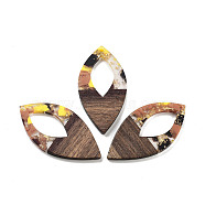 Walnut Wood Pendants, Resin & Gold Foil, Oval, Dark Salmon, 47.5x24x3.5mm, Hole: 2mm(FIND-Z050-06L)
