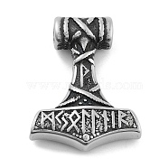 Viking 304 Stainless Steel Pendants, Mjolnir Thor Hammer with Runes Charm, Antique Silver, 41x31.5x10.5mm, Hole: 5.5mm(STAS-N105-04D-AS)