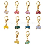 10Pcs 10 Style Natural Mixed Gemstone Pendant Decorations, with Alloy Lobster Claw Clasps, Faceted Round, Golden, 22mm, 1Pc/style(HJEW-JM01791-S)