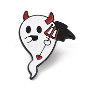 Halloween Theme Alloy Enamel Brooch, Pin for Backpack Clothes, Ghost, 30.5x25x1.5mm(JEWB-E022-03EB-02)
