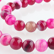 Natural Striped Agate/Banded Agate Round Bead Strands, Dyed, Deep Pink, 8mm, Hole: 1mm, about 49pcs/strand, 14.96 inch(G-E233-05)