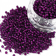 12/0 Grade A Round Glass Seed Beads, Transparent Inside Colours, Purple, 2x1.5mm, Hole: 0.7mm, about 5388pcs/50g(X-SEED-N001-D-11/207)