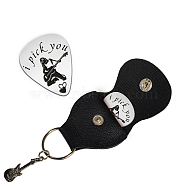 201 Stainless Steel Guitar Picks, with Black PU Leather Guitar Picks Holder, Plectrum Guitar Accessories, Guitar, Picks: 35x28mm, Holder: 110x52mm(AJEW-WH0467-028)