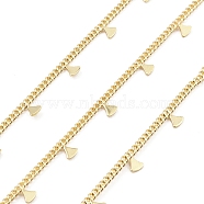 Brass Curb Chains, with Fan Charms, Unwelded, with Spool, Real 18K Gold Plated, 2x1mm(CHC-M025-05G)