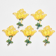 Valentine's Day Theme, Transparent Acrylic Links connectors, with Plated Bottom, Rose, Yellow, 51x41x5.5mm, Hole: 0.9mm(TACR-R140-02I)