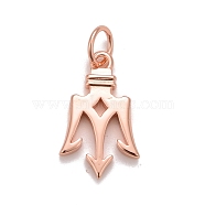 Rack Plating Eco-friendly Brass Charms, with Open Jump Rings, Cadmium Free & Lead Free, Arrow, Real Rose Gold Plated, 19x12x2.5mm, Hole: 4.5mm(KK-D076-01RG)