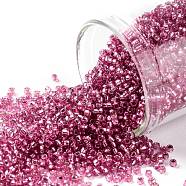 TOHO Round Seed Beads, Japanese Seed Beads, (2218) Silver Lined Mauve, 15/0, 1.5mm, Hole: 0.7mm, about 3000pcs/bottle, 10g/bottle(SEED-JPTR15-2218)