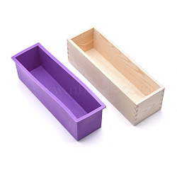Rectangular Pine Wood Soap Molds Sets, with Silicone Mold and Wood Box, DIY Handmade Loaf Soap Mold Making Tool, Blue Violet, 28x8.8x8.6cm, Inner Diameter: 7x25.9cm, 2pcs/set(DIY-F057-04B)