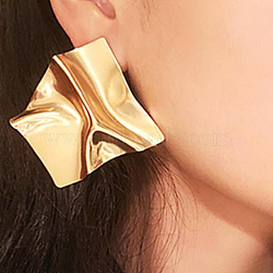 Iron Irregular Mirror Statement Stud Earrings, with Exaggerated Personality, Fold Charm, Golden, 70x58mm(LZ8927)