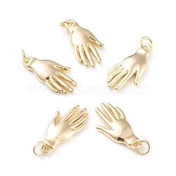 Brass Pendants, with Jump Rings, Long-Lasting Plated, Hand, Real 18K Gold Plated, 20x10x2.8mm, Hole: 2.8mm(ZIRC-I043-20G)