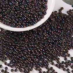 MIYUKI Round Rocailles Beads, Japanese Seed Beads, 8/0, (RR454) Metallic Dark Plum Iris, 3mm, Hole: 1mm, about 422~455pcs/10g(X-SEED-G008-RR0454)