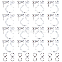 30Pcs 304 Stainless Steel Clip-on Earring Findings, with Plastic Findings & 60Pcs 304 Stainless Steel Open Jump Rings, Stainless Steel Color, 11x11x3mm, Hole: 1.8mm(STAS-UN0051-66)