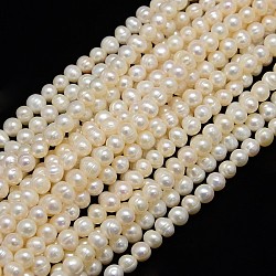 Grade A Natural Cultured Freshwater Pearl Beads Strands, Potato, Creamy White, 6~7mm, Hole: 0.8mm, about 59pcs/strand, 13.77 inch~14.17 inch(PEAR-L001-B-05)