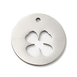 201 Stainless Steel Pendants, Stainless Steel Color, Laser Cut, Flat Round Charm, Clover, 18x1mm, Hole: 1.5mm(STAS-E206-02P-03)