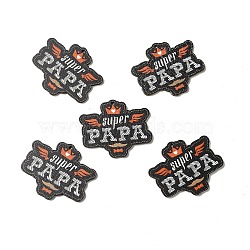 Father's Day Single Face Printed Aspen Wood Pendants, Word Super Papa Charm, Black, 42x49.5x2.5mm, Hole: 2.5mm(WOOD-G014-33)